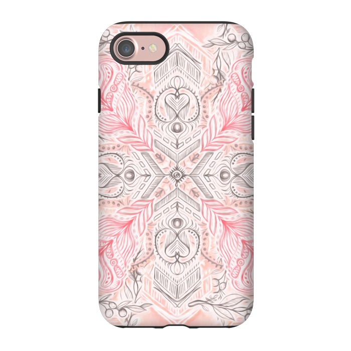 iPhone 7 StrongFit Boho Soft Peach Pink Tribal Pattern by Micklyn Le Feuvre