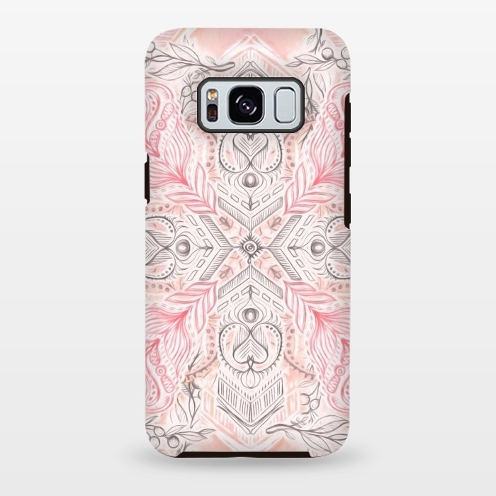 Galaxy S8 plus StrongFit Boho Soft Peach Pink Tribal Pattern by Micklyn Le Feuvre
