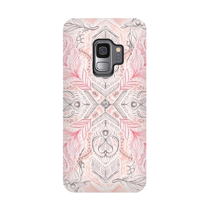 Galaxy S9 StrongFit Boho Soft Peach Pink Tribal Pattern by Micklyn Le Feuvre