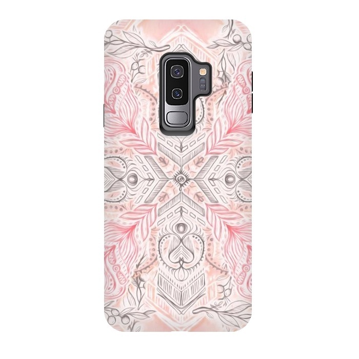 Galaxy S9 plus StrongFit Boho Soft Peach Pink Tribal Pattern by Micklyn Le Feuvre