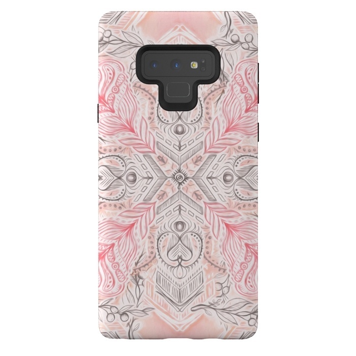 Galaxy Note 9 StrongFit Boho Soft Peach Pink Tribal Pattern by Micklyn Le Feuvre