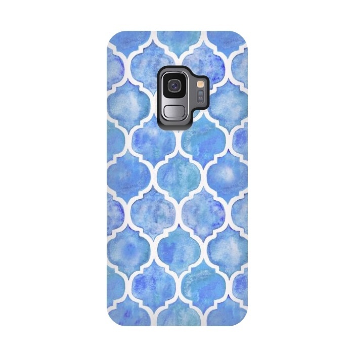 Galaxy S9 StrongFit Cornflower Blue Textured Moroccan Pattern by Micklyn Le Feuvre