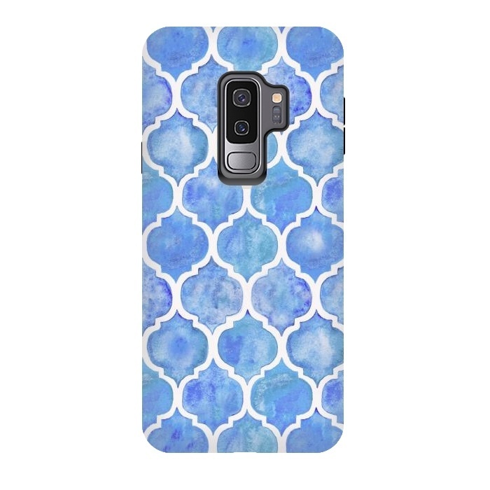 Galaxy S9 plus StrongFit Cornflower Blue Textured Moroccan Pattern by Micklyn Le Feuvre