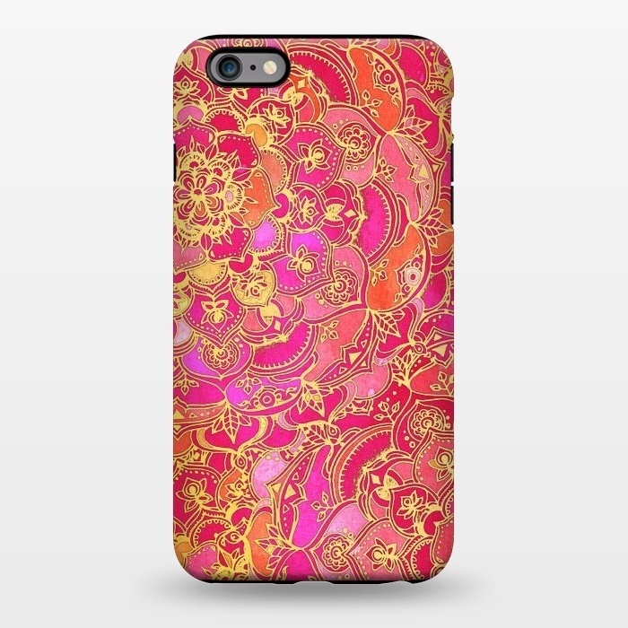 iPhone 6/6s plus StrongFit Hot Pink and Gold Baroque Floral Pattern by Micklyn Le Feuvre