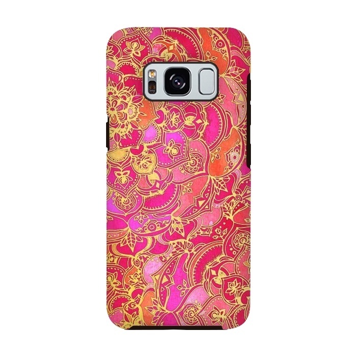 Galaxy S8 StrongFit Hot Pink and Gold Baroque Floral Pattern by Micklyn Le Feuvre