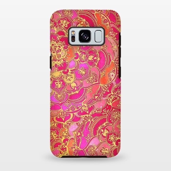 Galaxy S8 plus StrongFit Hot Pink and Gold Baroque Floral Pattern by Micklyn Le Feuvre