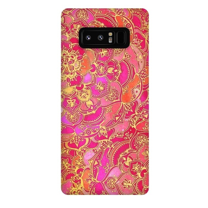 Galaxy Note 8 StrongFit Hot Pink and Gold Baroque Floral Pattern by Micklyn Le Feuvre
