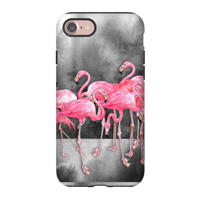 iPhone 7 StrongFit Pink Flamingos in Watercolor & Ink by Micklyn Le Feuvre