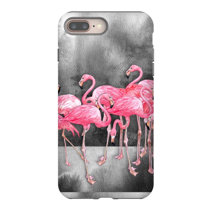 iPhone 7 plus StrongFit Pink Flamingos in Watercolor & Ink by Micklyn Le Feuvre
