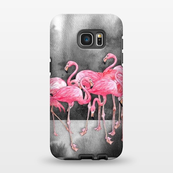 Galaxy S7 EDGE StrongFit Pink Flamingos in Watercolor & Ink by Micklyn Le Feuvre