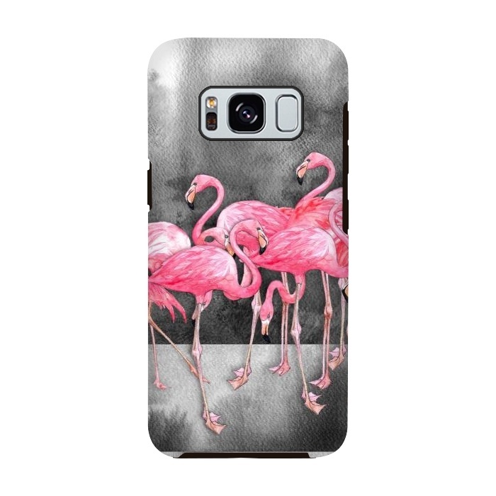 Galaxy S8 StrongFit Pink Flamingos in Watercolor & Ink by Micklyn Le Feuvre