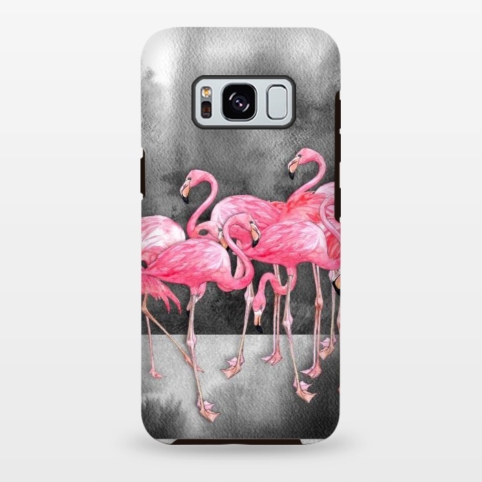Galaxy S8 plus StrongFit Pink Flamingos in Watercolor & Ink by Micklyn Le Feuvre