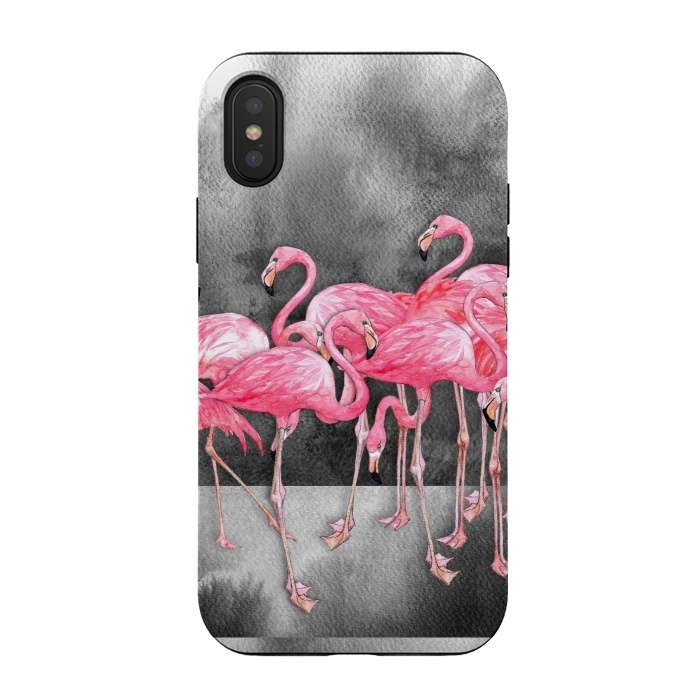 iPhone Xs / X StrongFit Pink Flamingos in Watercolor & Ink by Micklyn Le Feuvre