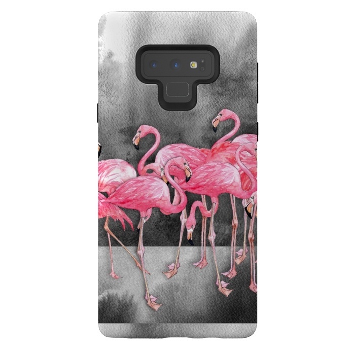 Galaxy Note 9 StrongFit Pink Flamingos in Watercolor & Ink by Micklyn Le Feuvre