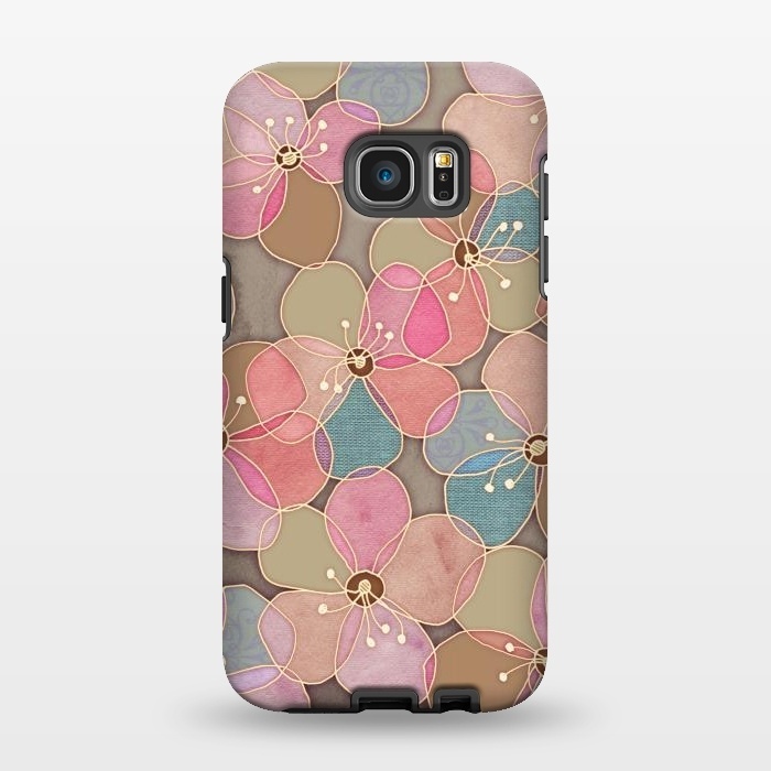 Galaxy S7 EDGE StrongFit Simple Floral in Soft Neutrals and Pink by Micklyn Le Feuvre