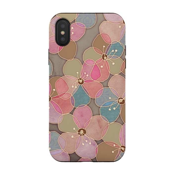 iPhone Xs / X StrongFit Simple Floral in Soft Neutrals and Pink by Micklyn Le Feuvre