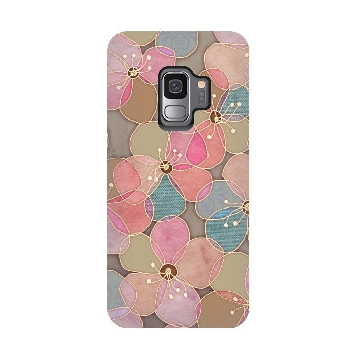 Galaxy S9 StrongFit Simple Floral in Soft Neutrals and Pink by Micklyn Le Feuvre