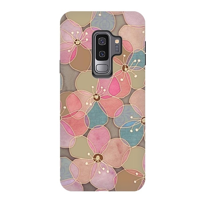 Galaxy S9 plus StrongFit Simple Floral in Soft Neutrals and Pink by Micklyn Le Feuvre