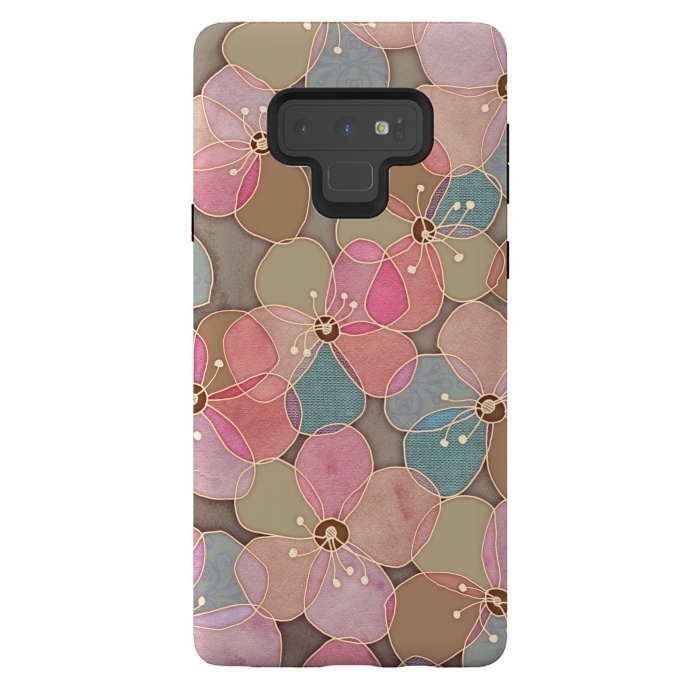 Galaxy Note 9 StrongFit Simple Floral in Soft Neutrals and Pink by Micklyn Le Feuvre