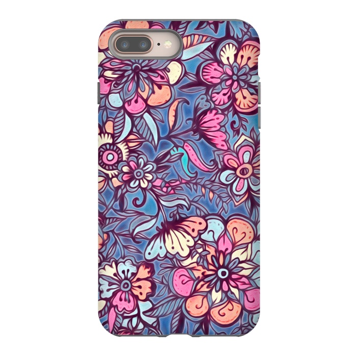iPhone 7 plus StrongFit Sweet Spring Floral - soft indigo & candy pastels by Micklyn Le Feuvre