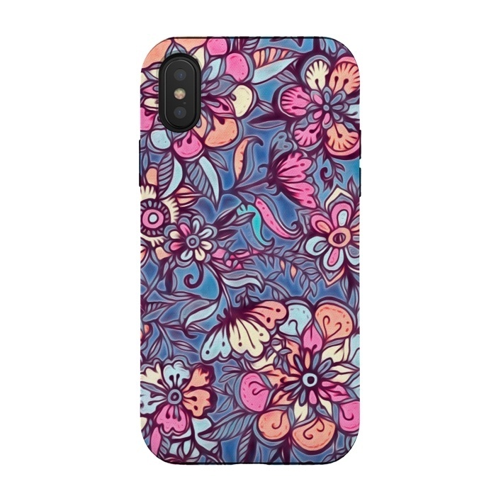 iPhone Xs / X StrongFit Sweet Spring Floral - soft indigo & candy pastels by Micklyn Le Feuvre