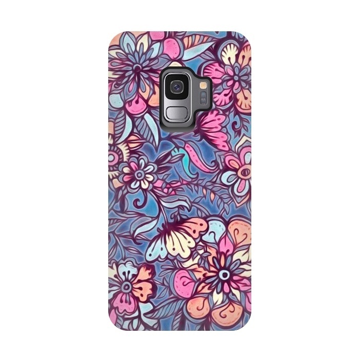Galaxy S9 StrongFit Sweet Spring Floral - soft indigo & candy pastels by Micklyn Le Feuvre