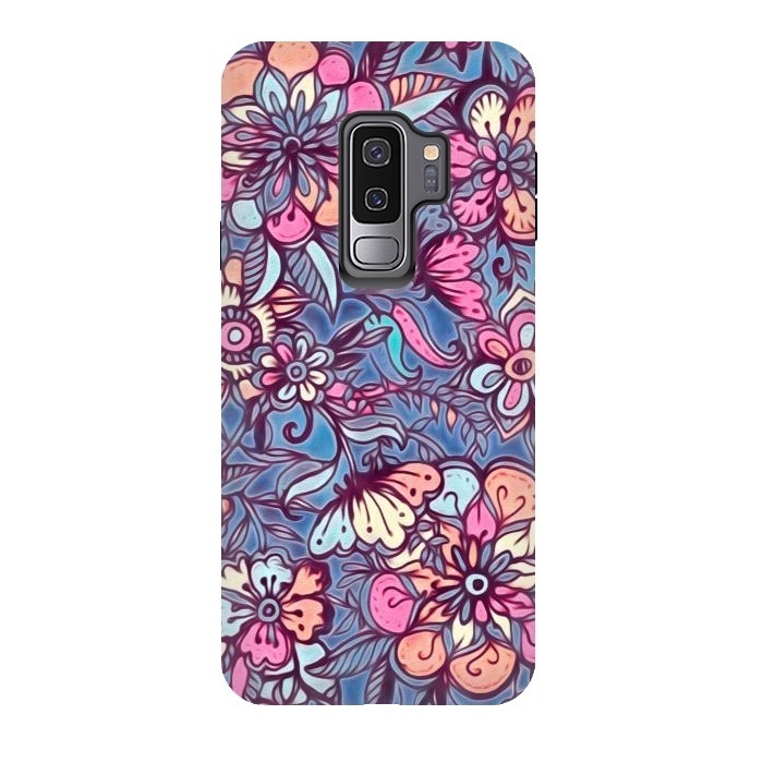 Galaxy S9 plus StrongFit Sweet Spring Floral - soft indigo & candy pastels by Micklyn Le Feuvre
