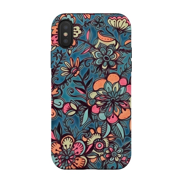 iPhone Xs / X StrongFit Sweet Spring Floral - melon pink, butterscotch & teal by Micklyn Le Feuvre