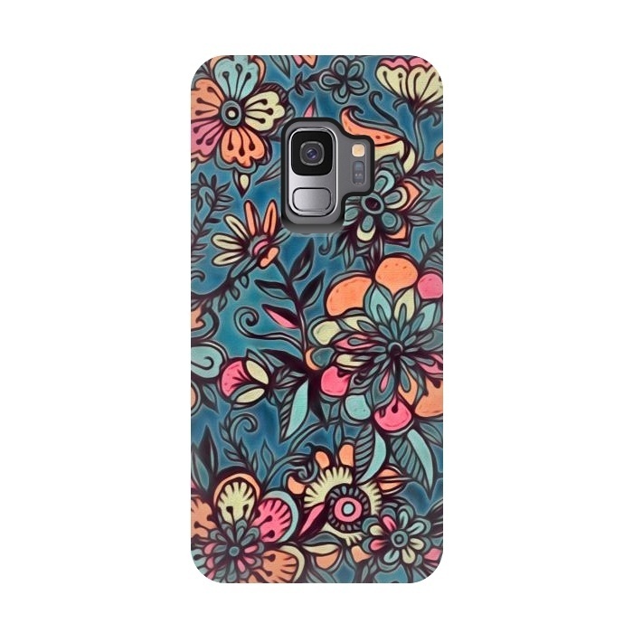 Galaxy S9 StrongFit Sweet Spring Floral - melon pink, butterscotch & teal by Micklyn Le Feuvre