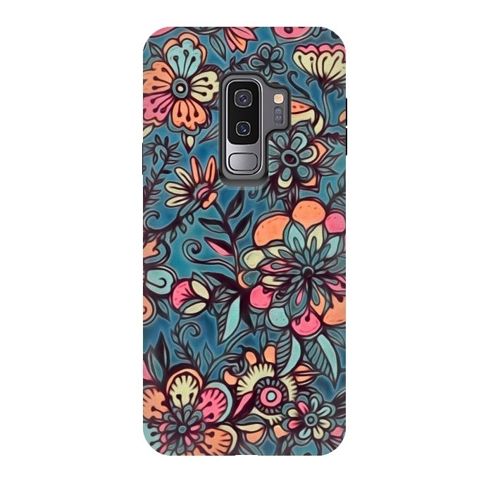 Galaxy S9 plus StrongFit Sweet Spring Floral - melon pink, butterscotch & teal by Micklyn Le Feuvre
