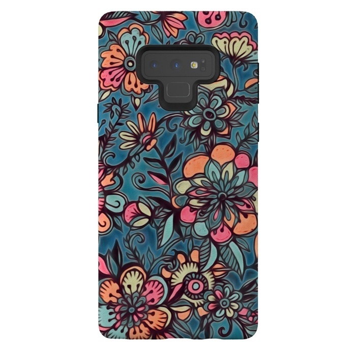 Galaxy Note 9 StrongFit Sweet Spring Floral - melon pink, butterscotch & teal by Micklyn Le Feuvre