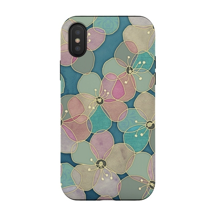 iPhone Xs / X StrongFit It's Always Summer Somewhere - floral pattern on teal by Micklyn Le Feuvre