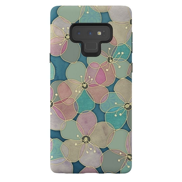Galaxy Note 9 StrongFit It's Always Summer Somewhere - floral pattern on teal by Micklyn Le Feuvre
