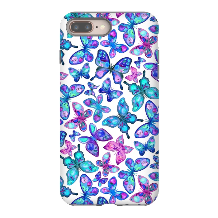 iPhone 7 plus StrongFit Watercolor Fruit Patterned Butterflies - aqua and sapphire by Micklyn Le Feuvre