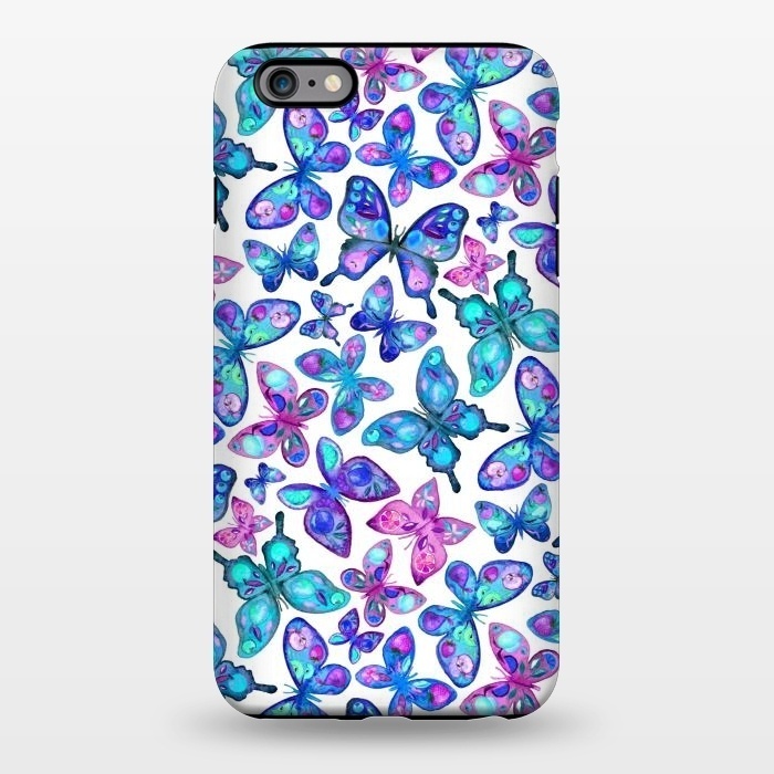 iPhone 6/6s plus StrongFit Watercolor Fruit Patterned Butterflies - aqua and sapphire by Micklyn Le Feuvre