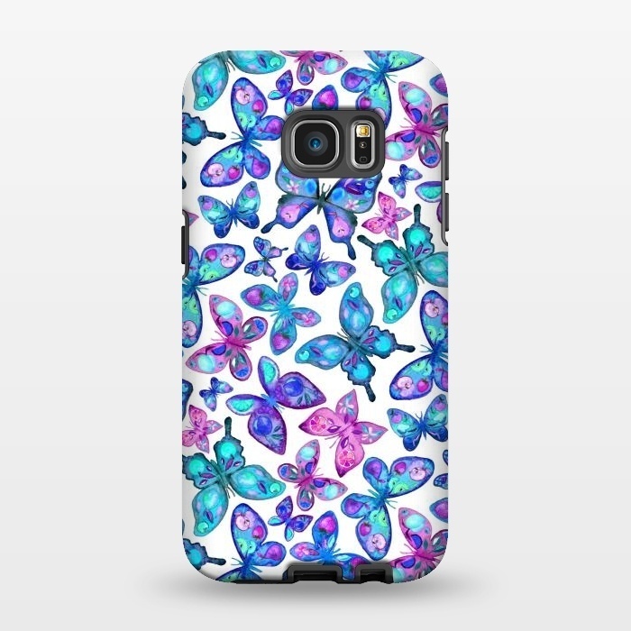 Galaxy S7 EDGE StrongFit Watercolor Fruit Patterned Butterflies - aqua and sapphire by Micklyn Le Feuvre