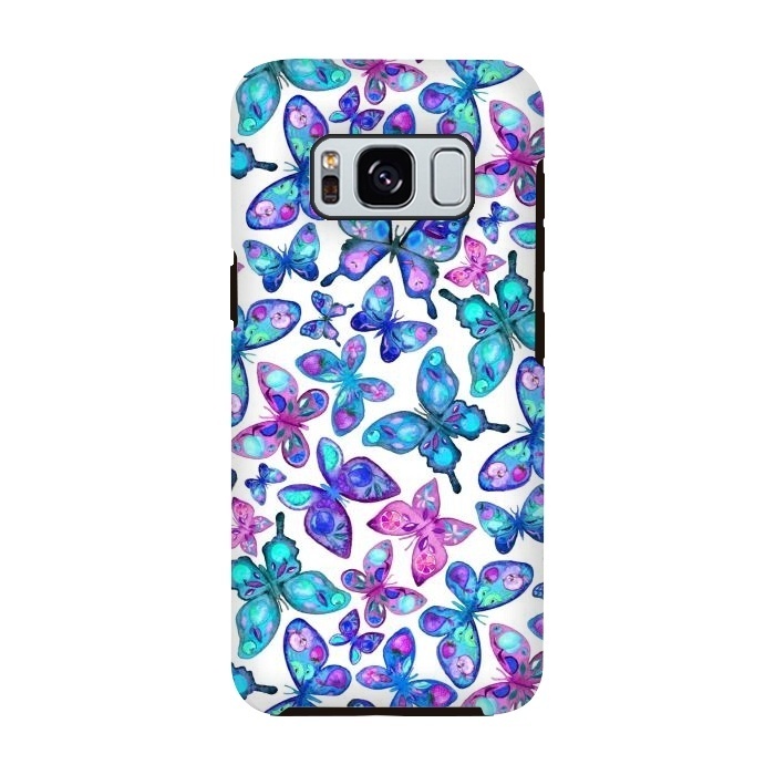 Galaxy S8 StrongFit Watercolor Fruit Patterned Butterflies - aqua and sapphire by Micklyn Le Feuvre