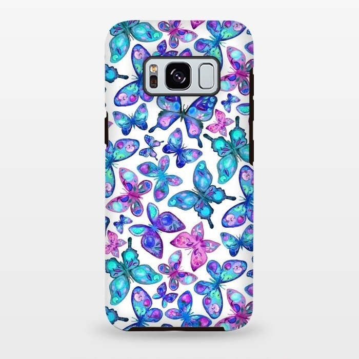 Galaxy S8 plus StrongFit Watercolor Fruit Patterned Butterflies - aqua and sapphire by Micklyn Le Feuvre