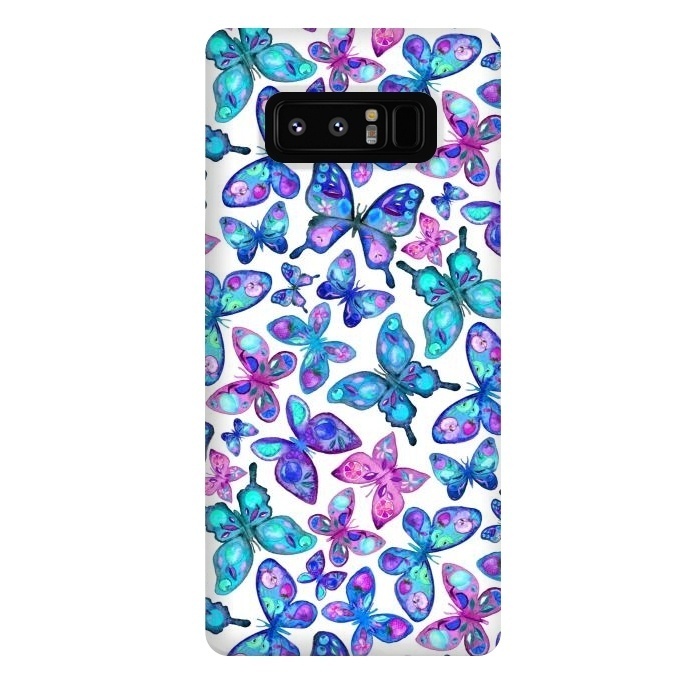 Galaxy Note 8 StrongFit Watercolor Fruit Patterned Butterflies - aqua and sapphire by Micklyn Le Feuvre
