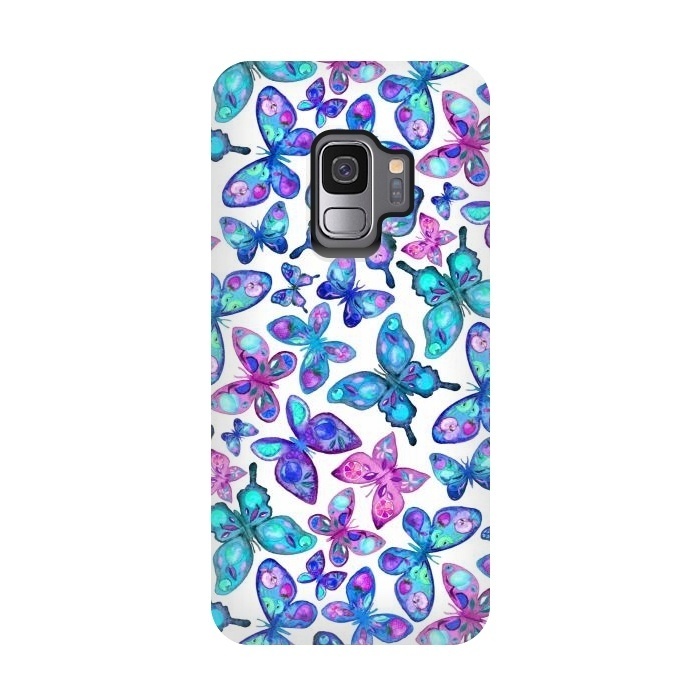 Galaxy S9 StrongFit Watercolor Fruit Patterned Butterflies - aqua and sapphire by Micklyn Le Feuvre