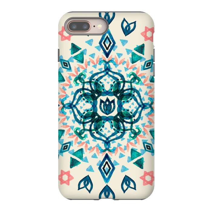 iPhone 7 plus StrongFit Watercolor Lotus Mandala in Teal & Salmon Pink by Micklyn Le Feuvre