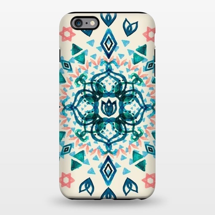 iPhone 6/6s plus StrongFit Watercolor Lotus Mandala in Teal & Salmon Pink by Micklyn Le Feuvre