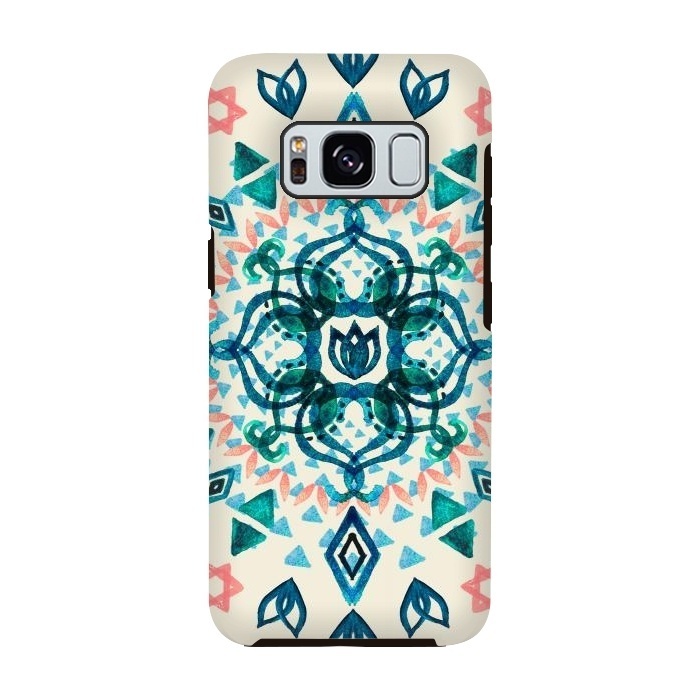 Galaxy S8 StrongFit Watercolor Lotus Mandala in Teal & Salmon Pink by Micklyn Le Feuvre