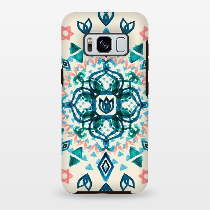 Galaxy S8 plus StrongFit Watercolor Lotus Mandala in Teal & Salmon Pink by Micklyn Le Feuvre