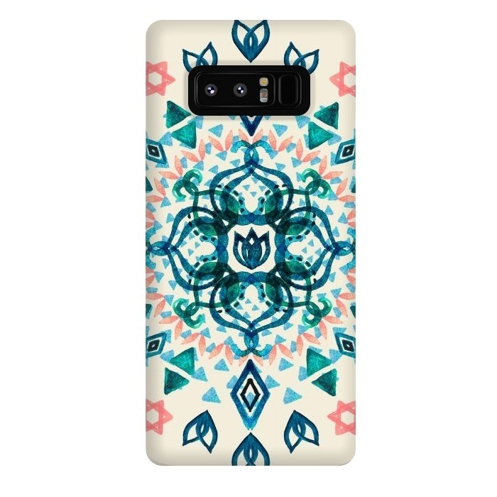 Galaxy Note 8 StrongFit Watercolor Lotus Mandala in Teal & Salmon Pink by Micklyn Le Feuvre