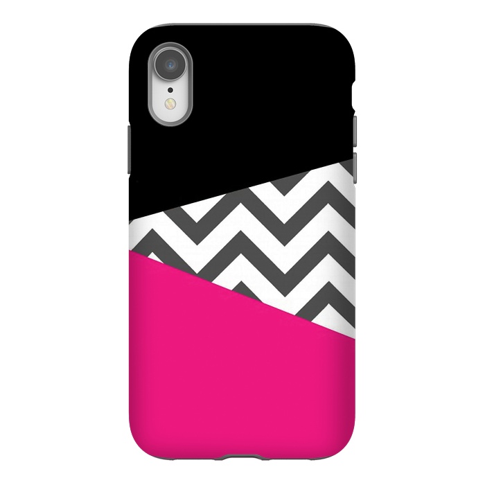 iPhone Xr StrongFit Color Blocked Chevron Black Pink  by Josie Steinfort 