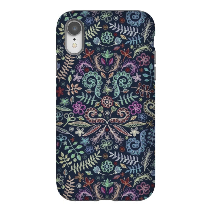 iPhone Xr StrongFit Colored Chalk Floral Doodle Pattern by Micklyn Le Feuvre