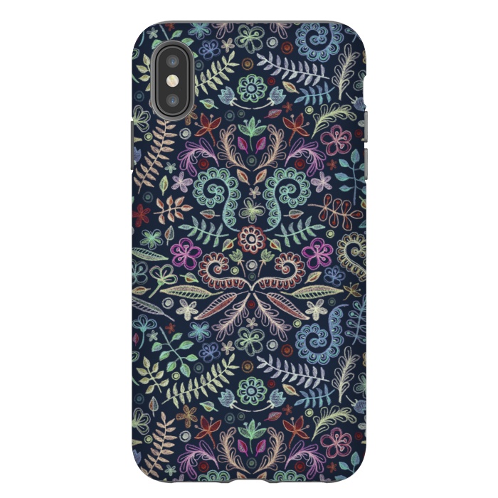 iPhone Xs Max StrongFit Colored Chalk Floral Doodle Pattern by Micklyn Le Feuvre