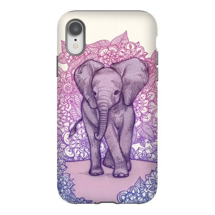 iPhone Xr StrongFit Cute Baby Elephant in pink purple and blue by Micklyn Le Feuvre