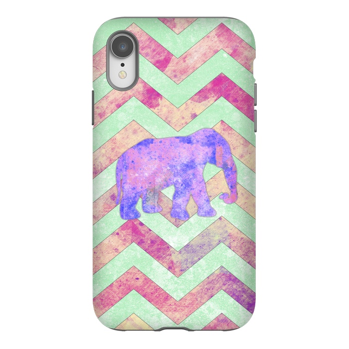 iPhone Xr StrongFit Elephant Mint Green Chevron Pink Watercolor by Girly Trend